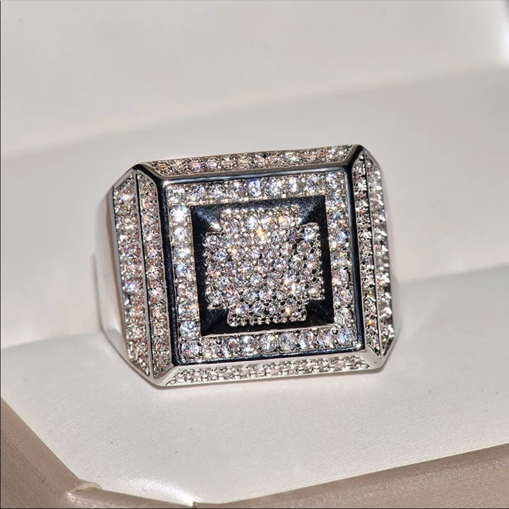 NEW* silver solitaire bling cuban Gotti Rock Ring